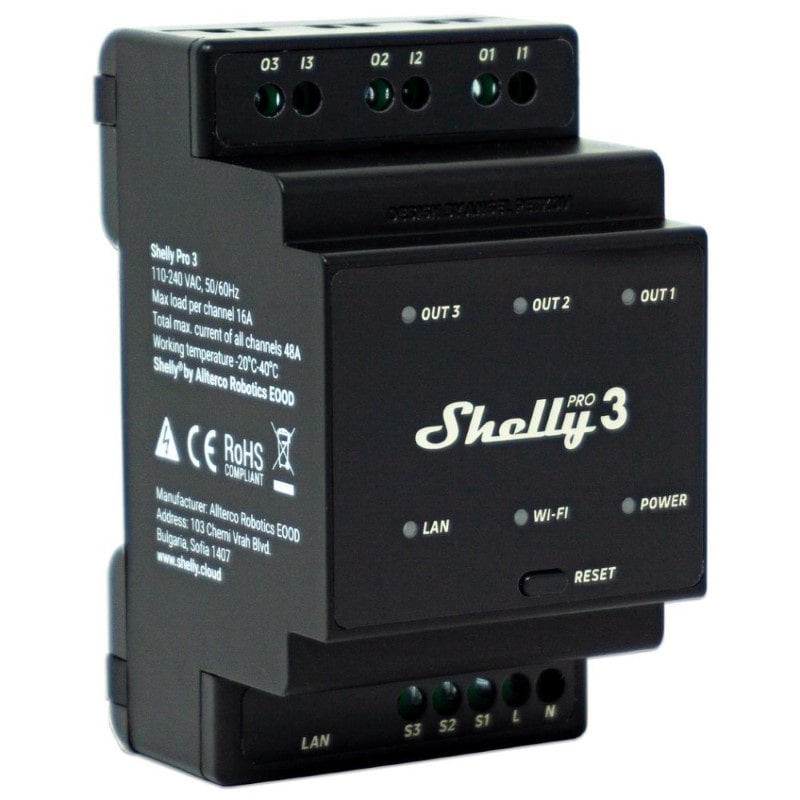 Módulo Calha DIN com 3 Relés WIFI/BT/LAN 110/240VAC 3X1 - Shelly Pro 3