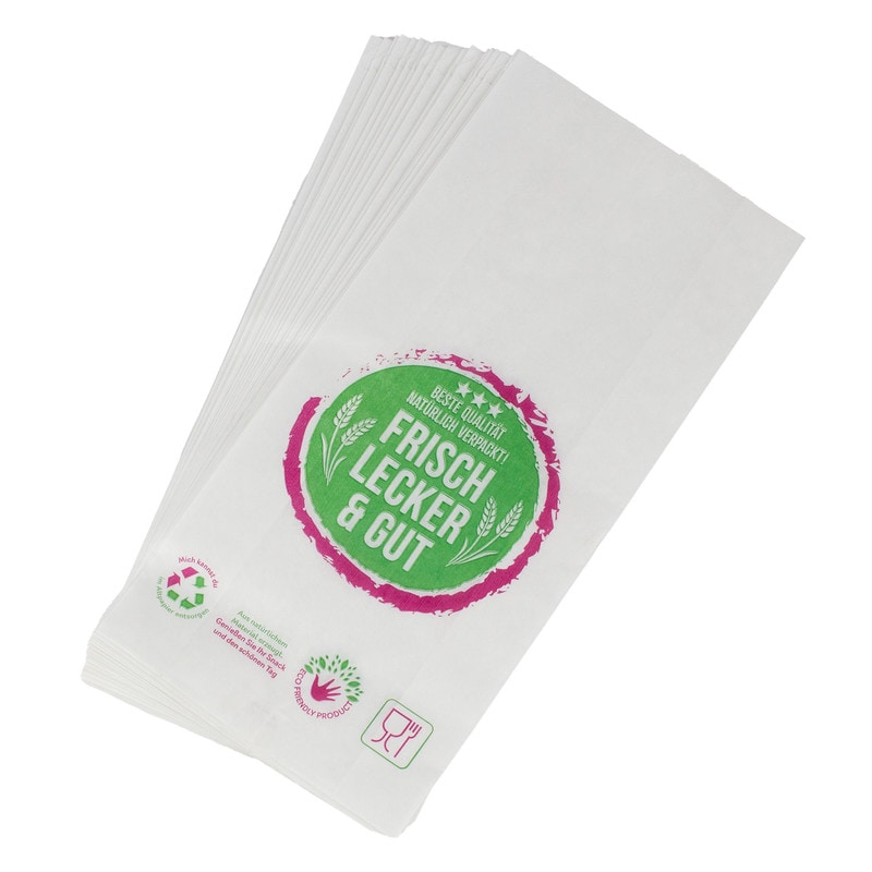 DayBays 10000 Stk. Bäckerfaltenbeutel 28+8x35 cm Typ 646 mit neutralem Druck Kraftpapier weiss gefädelt