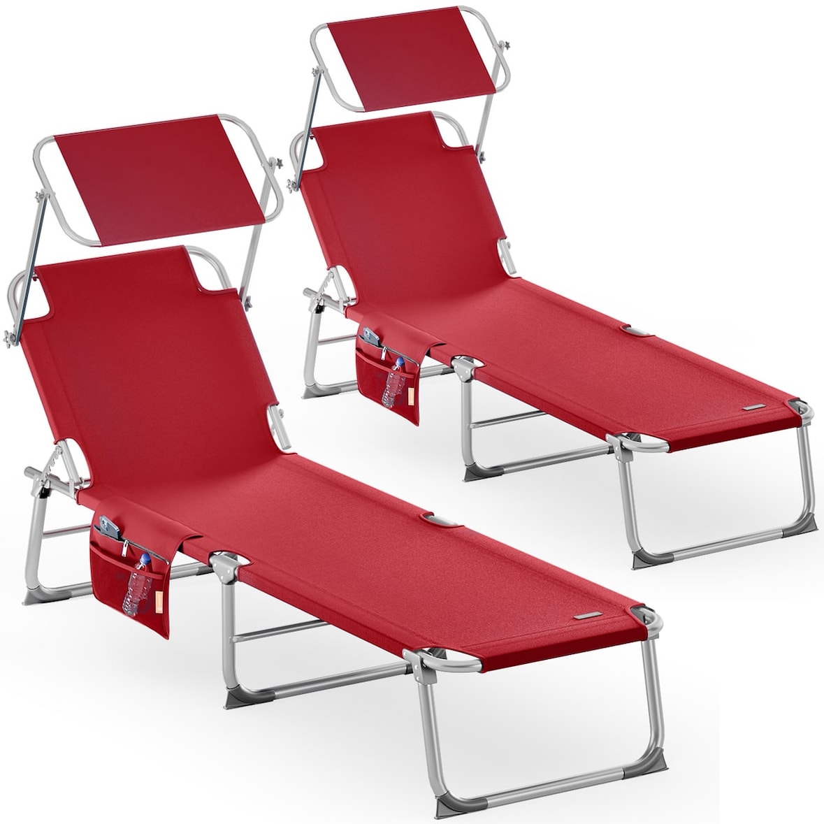 CASARIA® 2er Set Alu Sonnenliege mit Dach Klappbar Wetterfest Gartenliege Rot