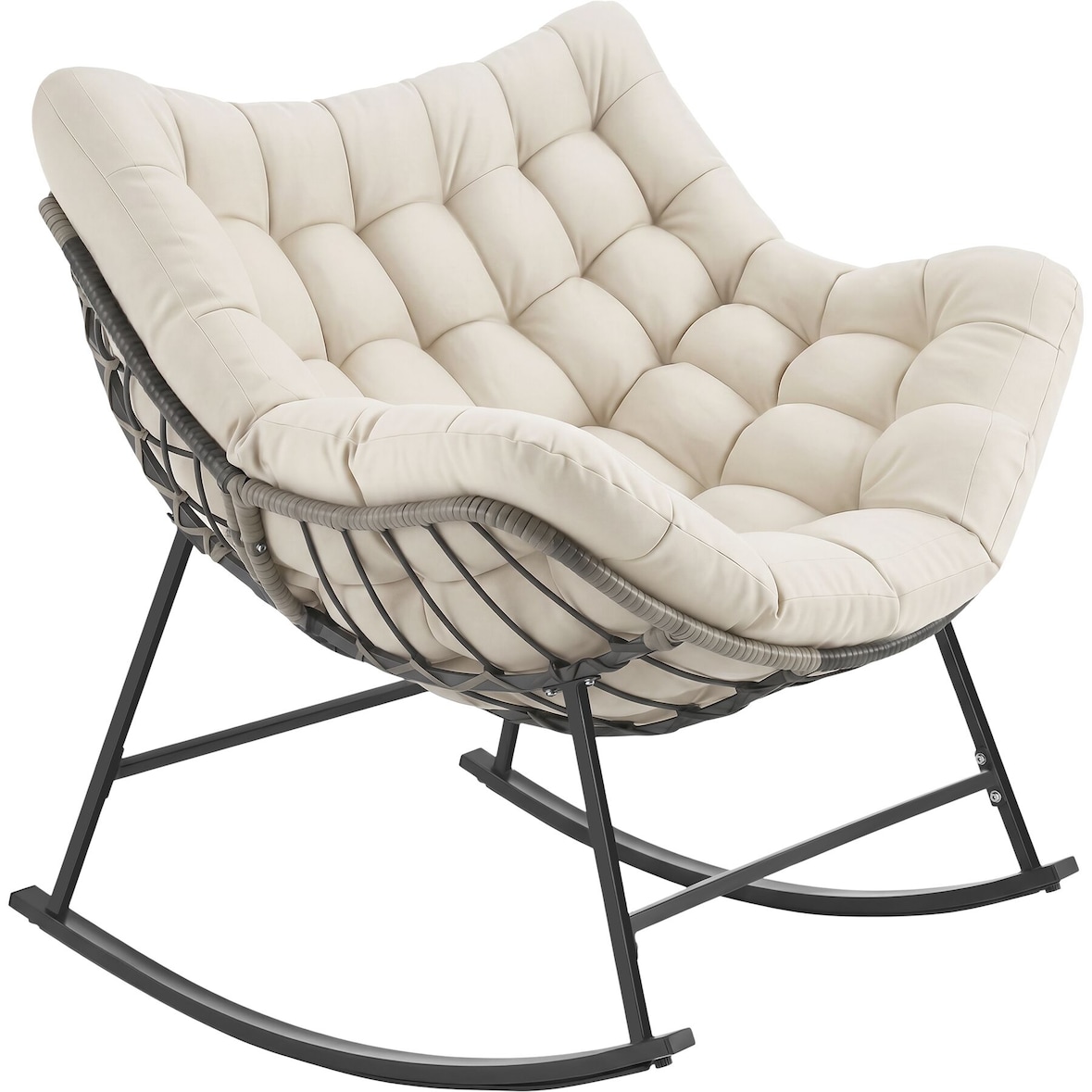 tectake Sillón mecedora TAMI, acolchado, con cojín, asiento lavable, estructura acero, 93x99.5x89 cm, beige