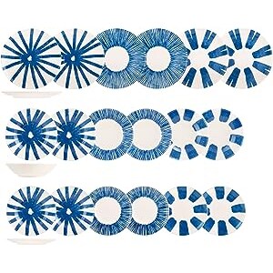 H&H Essgeschirr, 18 Stück Ithakiblau, aus Steingut, dekoriert, blau und weiß