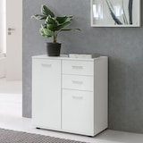 thumbnail of Kommode mit Türen & Schubladen 71x78x35,5cm Schrank Holz Weiß, Flurschrank hell modern, Mehrzweckschrank klein, Anrichte Sideboard matt,
