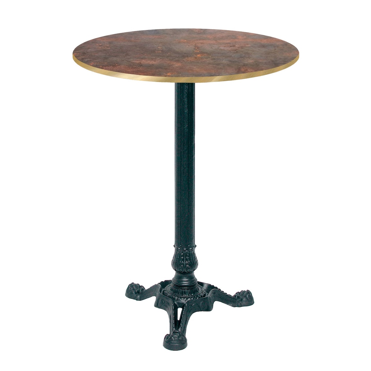 Stehtisch Bistrot Ø60cm - Modell Underground Rost mit messingfarbenen Kanten