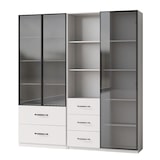 thumbnail of Merax LED Vitrinenschrank 140×40×160 cm, Glasvitrine & Bücherregal, Multifunktionsschrank mit Schubladen, staubdichte Vitrine mit Beleuchtung, weiß