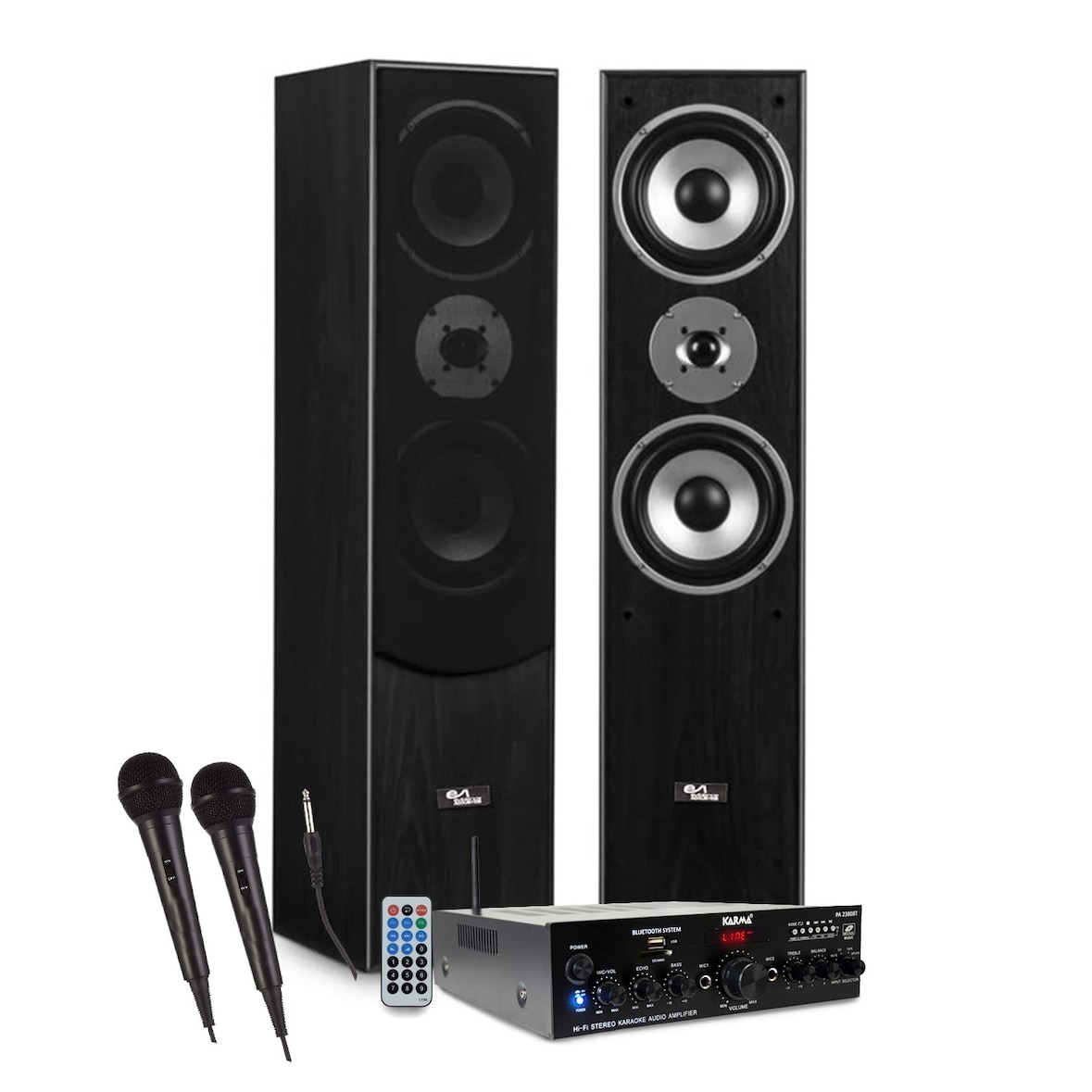 Colonnes Son HIFI/HOME-CINÉMA EVIDENCE ACOUSTICS EA700-BK - 1000W PMPO, Ampli stéréo 2x50W, USB Bluetooth, FM,  2 Micros karaoké