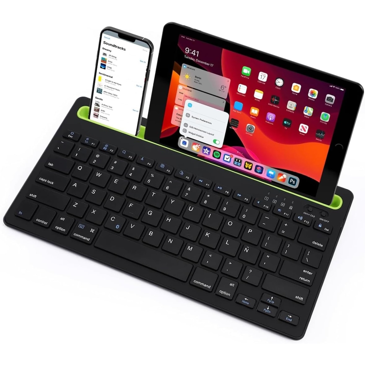 Teclado Inalámbrico portátil con Bluetooth Ranura para Teléfono Móvil, Tableta Compatible con Ordenador portatil, PC (Negro)