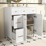 thumbnail of Stehender Badezimmerschrank mit Keramikwaschbecken 90x82x47, Freistehender Waschtisch mit Stauraum, MDF-Platten, weiß