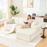 thumbnail of Modulares Ecksofa L Form Cord Beige 235x128x60 cm mit Chaiselongue für 2 Personen, vakuumverpackt, inklusive 2 Kissen, platzsparend