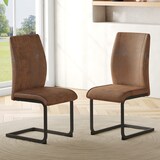 thumbnail of Esszimmerstuhl Set 2er braun+schwarz 99x44x45 cm mit ergonomischer Rückenlehne, Tech Stoff Bezug, Metallgestell, rutschhemmende Füße