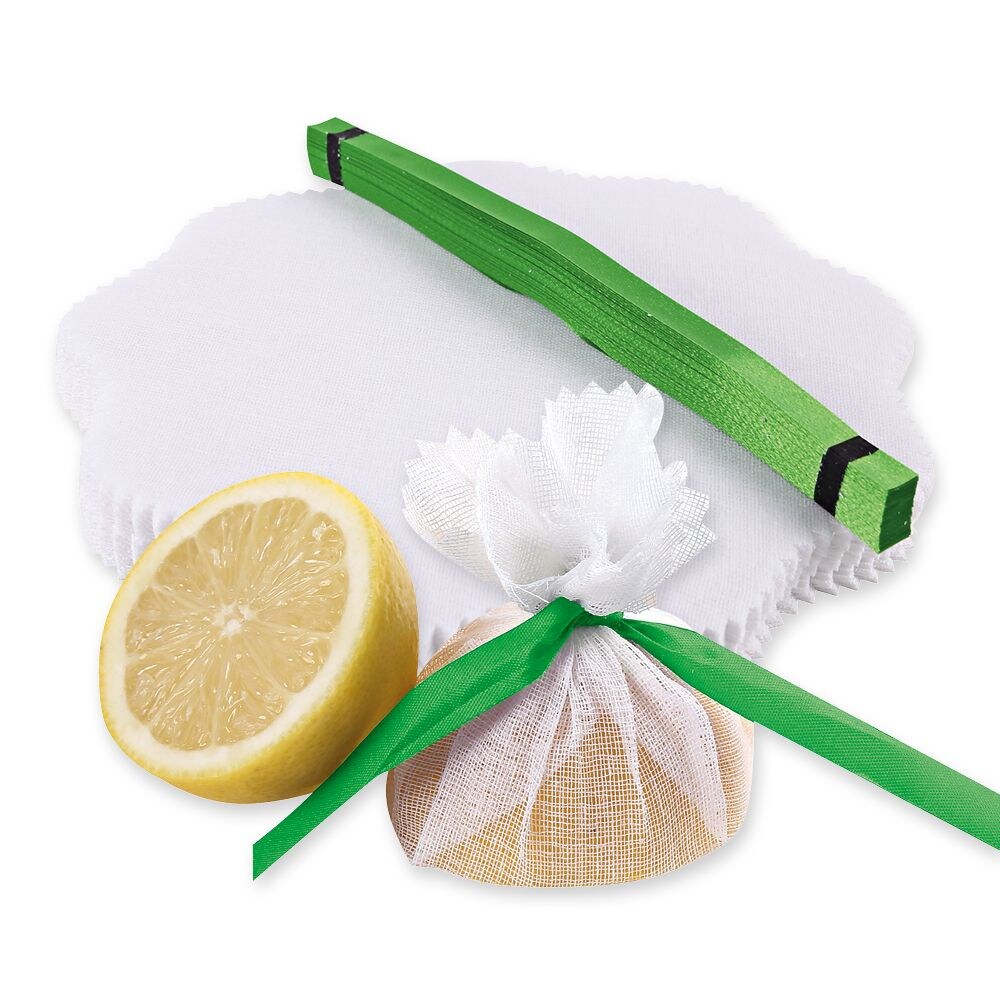 Zitronenserviertuch "Lemon Wrap" aus Baumwolle Ø 22 cm Weiss-Grün 100 Stück
