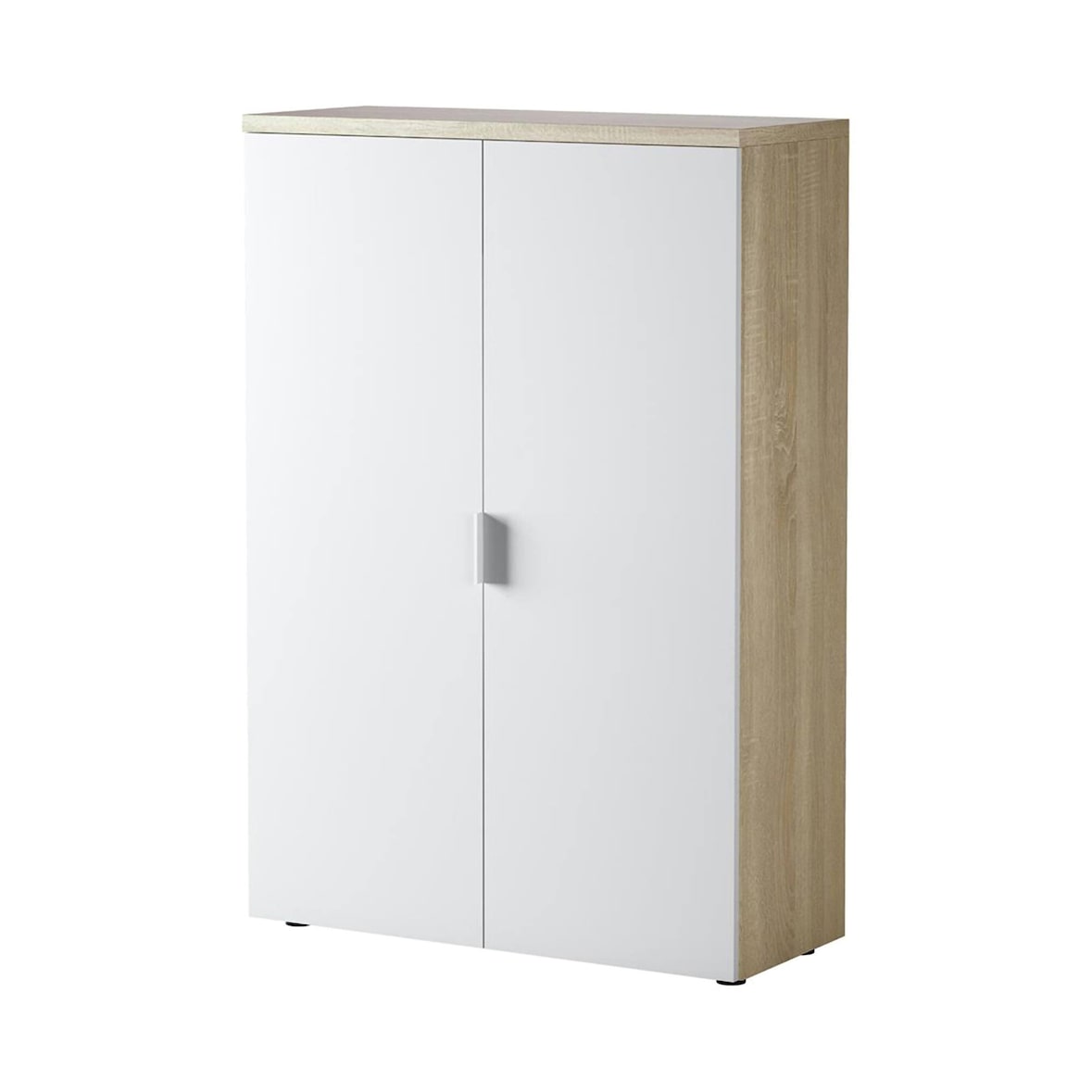 Dmora Armadio multiuso Plano, Mobile multiuso a 2 ante, Armadio portascarpe con 3 ripiani, Scarpiera moderna, 80x33h119 cm, Rovere e Bianco