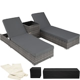 thumbnail of tectake 2 wicker ligbedden met aluminium frame en tafel, inclusief beschermhoes - grijs - 403088