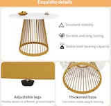 thumbnail of Esstisch rund 80x80x76  Weiß+Gold MDF Tischplatte Metallbeine mit marmorierter Optik für Esszimmer Wohnzimmer Büro verstellbare Bodenschoner