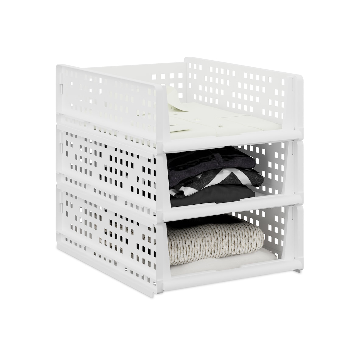 Relaxdays Schrank Organizer 3er Set, stapelbare Kleiderschrank Aufbewahrungsboxen, 13 x 33,5 x 43,5 cm, ausziehbar, weiß