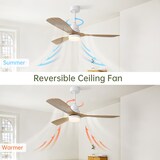 thumbnail of Deckenventilator 52x132x132 cm mit dimmbarer LED-Beleuchtung 18 W Weiß, ultra leiser DC-Motor, 6 Stufen Fernbedienung, Holzflügel