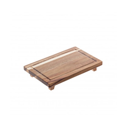 Snijplank van acaciahout met pootjes, 30x20x5 cm (hoogte), inclusief lekbak.