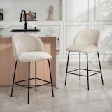 thumbnail of Barhocker Set mit Rückenlehne und Fußstütze Beige 68 cm Sitzhöhe ergonomisch gepolstert mit Stahlbeinen für Kücheninsel und Theke, 93x55x50 cm