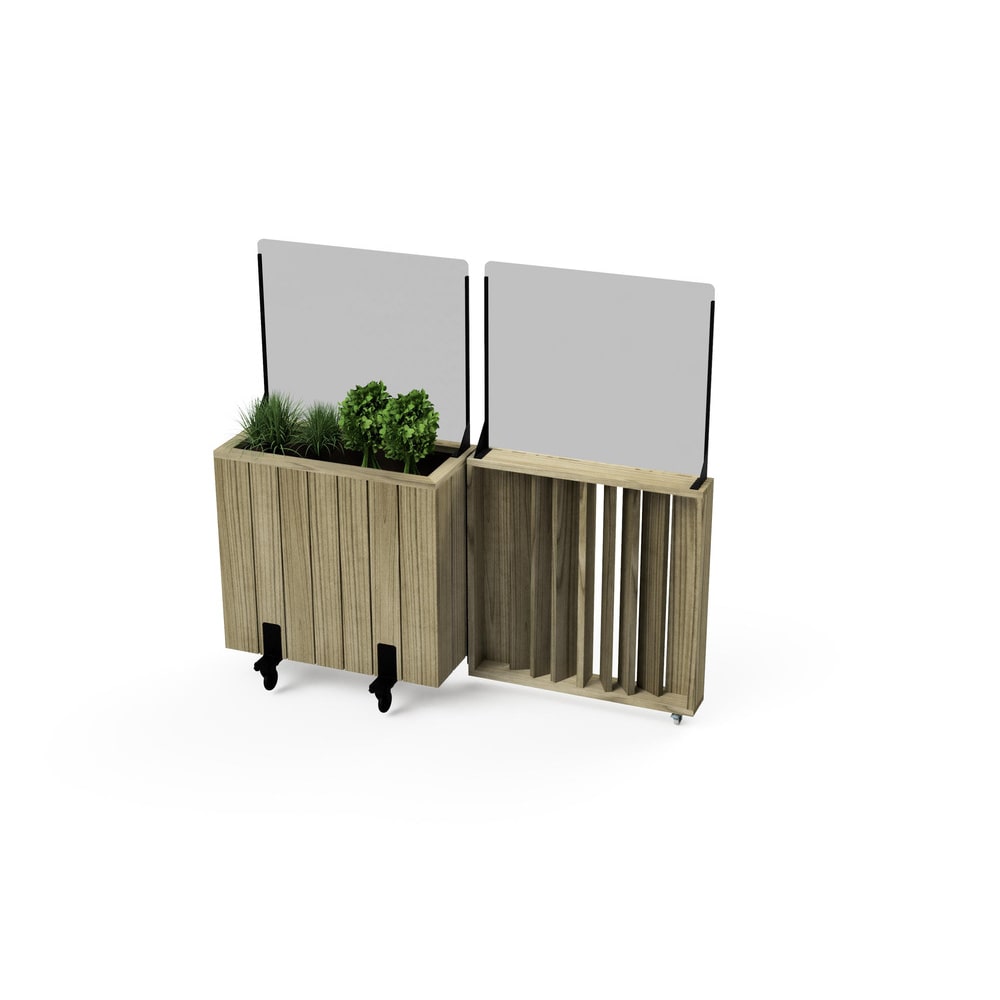 HORTALIA Kit Jardinera Alta con ruedas 75 x 34 x h80 cm con barandilla abatible de 75cm y cortavientos h60 cm