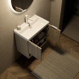 thumbnail of Waschtisch 55x32x53 Wandmontage Badezimmer Keramikbecken Multiplex Schrank Soft-Close Türen Offenes Regal Modern Weiß+Eiche