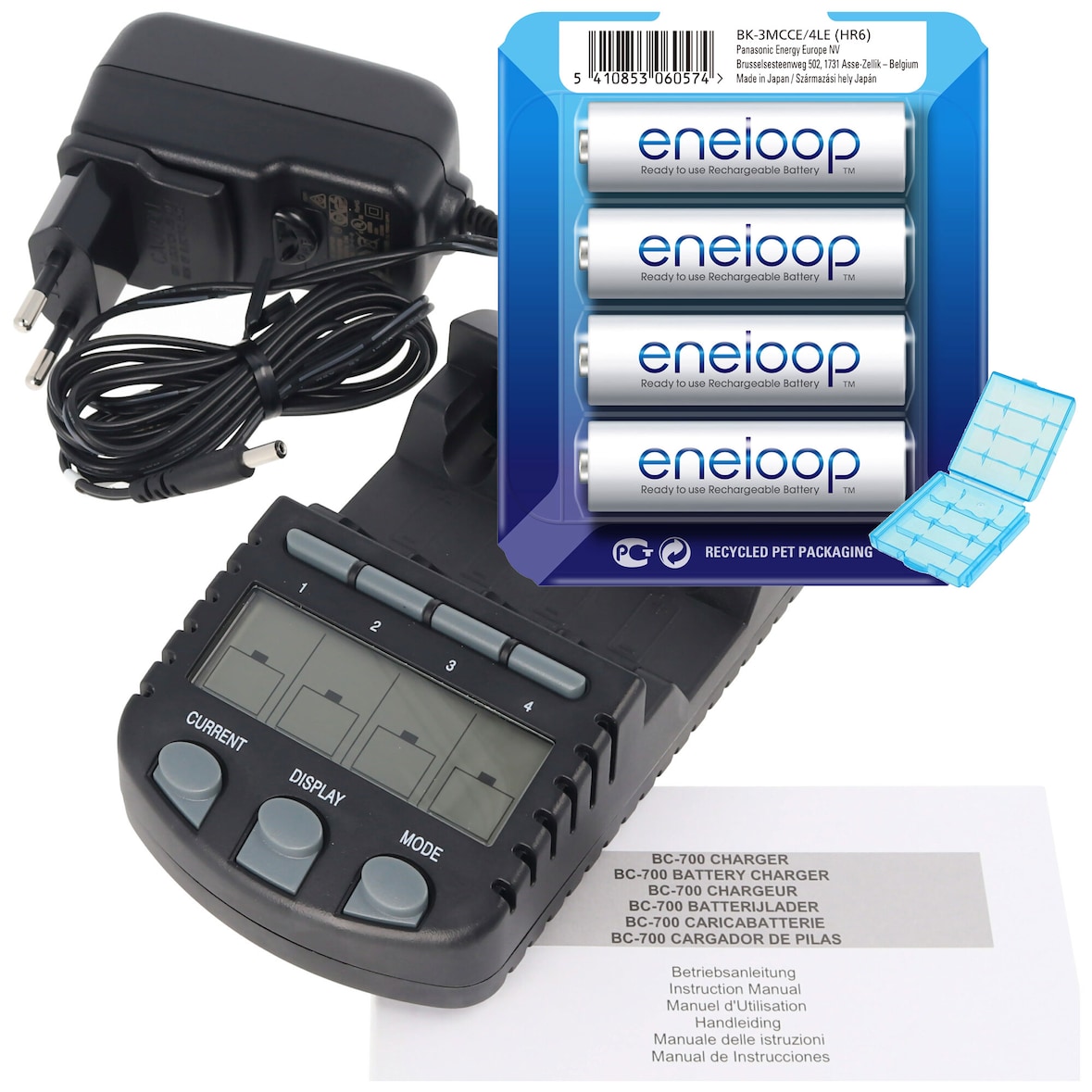 Technoline BC 700 Akku-Ladegerät schwarz mit 4x Panasonic eneloop Standard HR-3UTG und AccuCell Akkubox