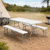 thumbnail of Outsunny Conjunto de Campismo Dobrável com Mesa e Bancos Alças 180x74x74 cm e 182x28x42 cm Branco