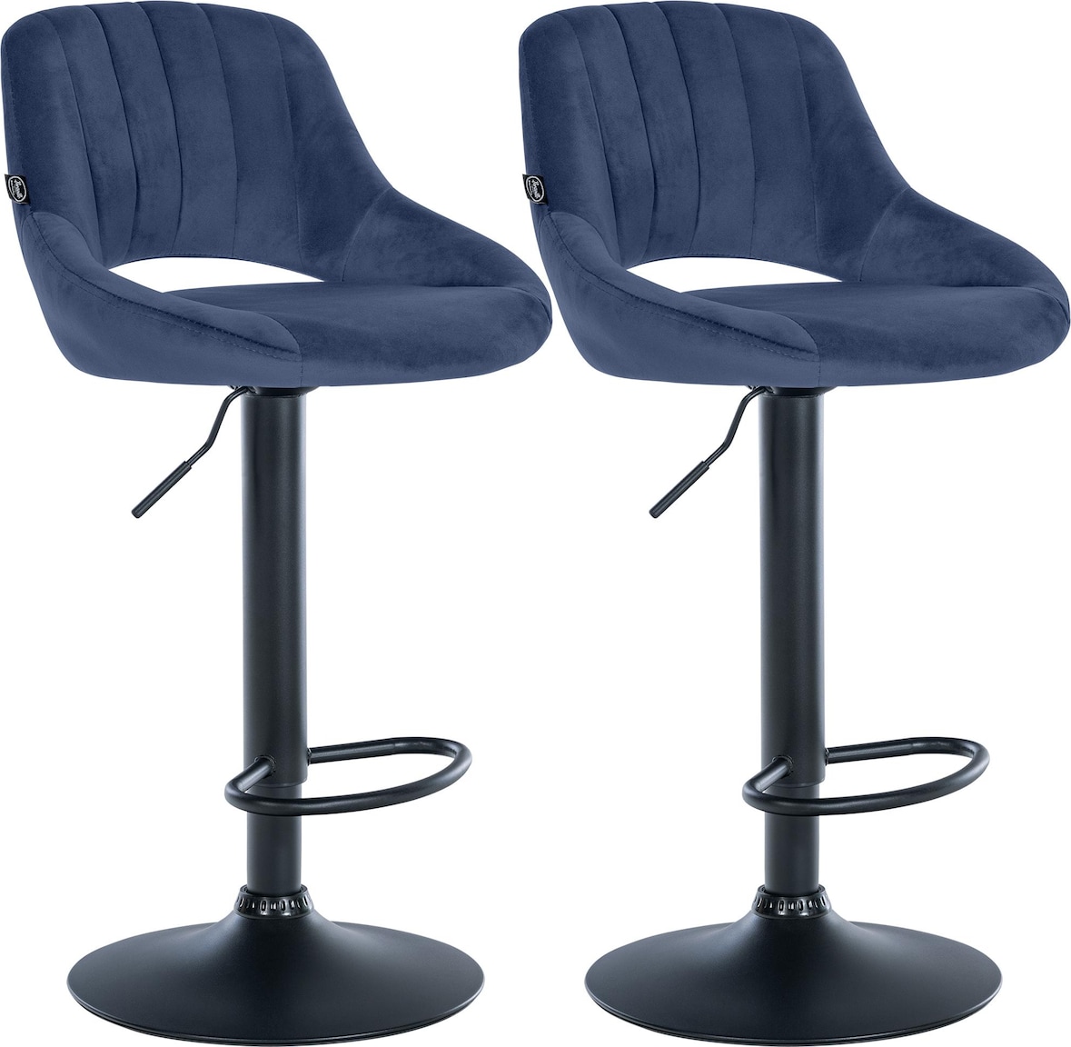 CLP 2er Set Barhocker Milet Samt Samt HBT: 85x47x48 cm Metall matt schwarz blau