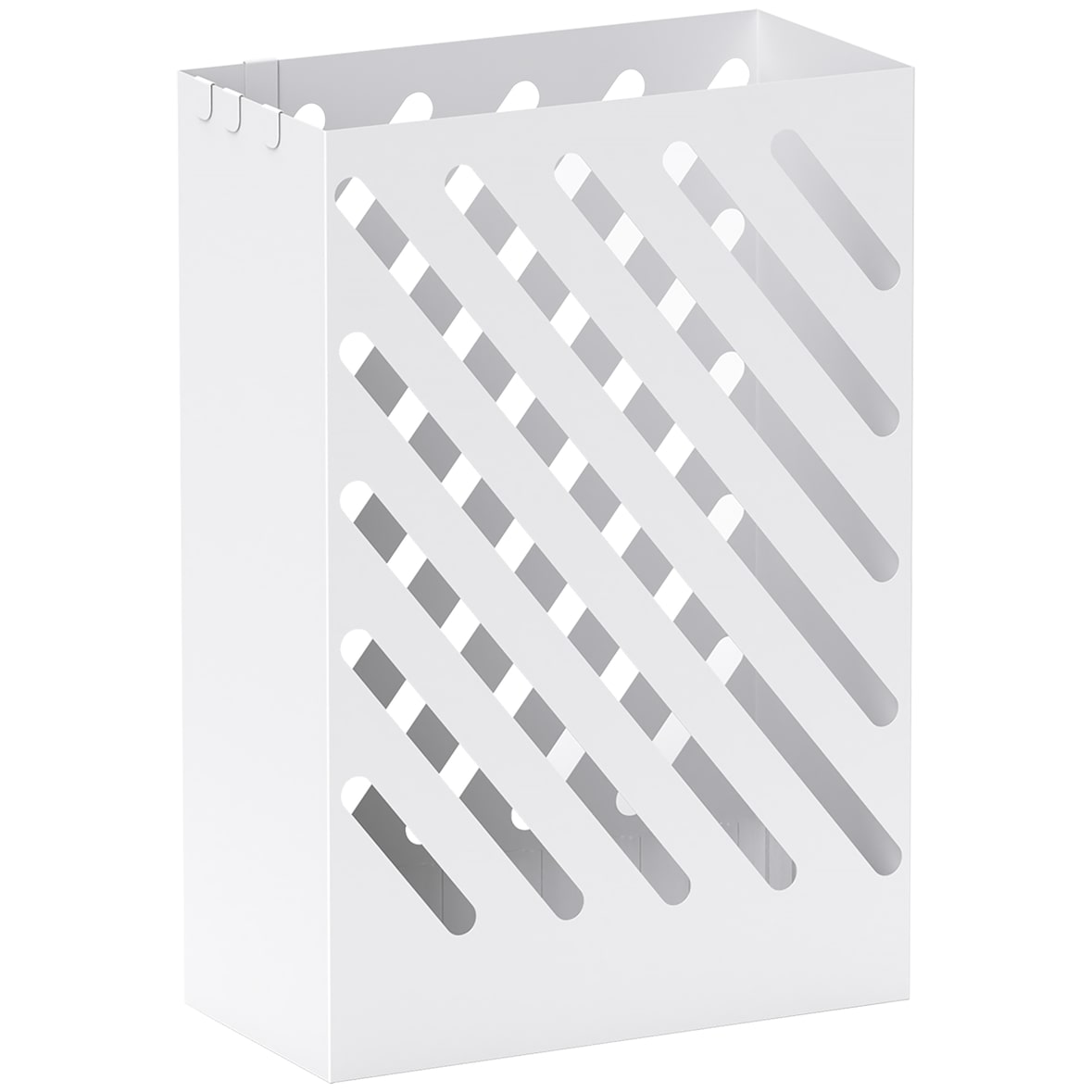 HOMCOM paragüero de acero galvanizado, soporte de paraguas estrecho con bandeja de goteo extraíble, 4 ganchos, diseño de cortes, 28x14x41 cm, blanco