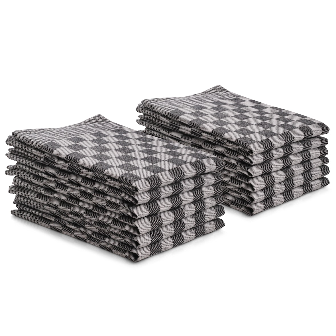DoubleDry Theedoeken 12 st - 100% katoen - blokpatroon - geblokt - horeca ruit - zwart