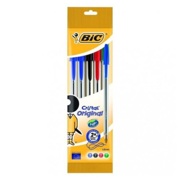 Pack 5 boligrafos Bic cristal original sortido - punta redonda 1mm