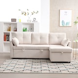 thumbnail of Modulares Schlafsofa mit Stauraum, wechselbarer Chaiselongue, Fleecebezug, umwandelbar zum Sofa-Bett, ideal für 100x200 cm, Beige