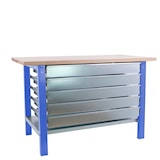 thumbnail of SimonRack Bancada de trabalho industrial com 5 gavetas, 1500x750 mm, Tampo de madeira laminada 32 mm, Carga 1000 kg, Azul - BT-6 PRO