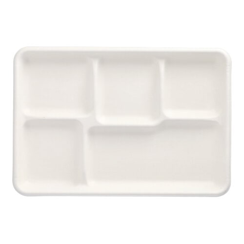 PAPSTAR 25 Menü-Trays, Zuckerrohr "pure" 5-geteilt 2,4 cm x 21,6 cm x 31,7 cm weiss (89881, 25 Stück)