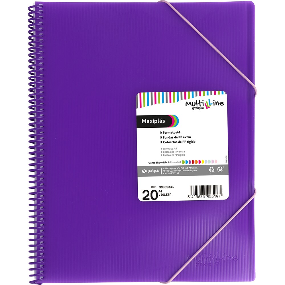 Carpeta 50 fundas con espiral A4 Maxiplás Multiline Violeta
