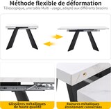 thumbnail of Ausziehbarer Esstisch MDF Metall Weiß+Schwarz 159x74x77 cm mit Marmoroptik Tischplatte, Schiebesystem mit Metallschienen, stabile Stahlbeine
