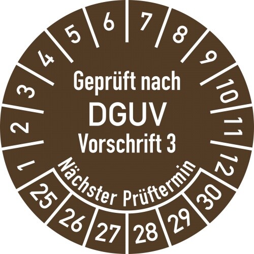 Dreifke® Prüfplakette Geprüft nach DGUV V3..., 2025-2030, Folie, Ø 25 mm, 500 Stück/Rolle