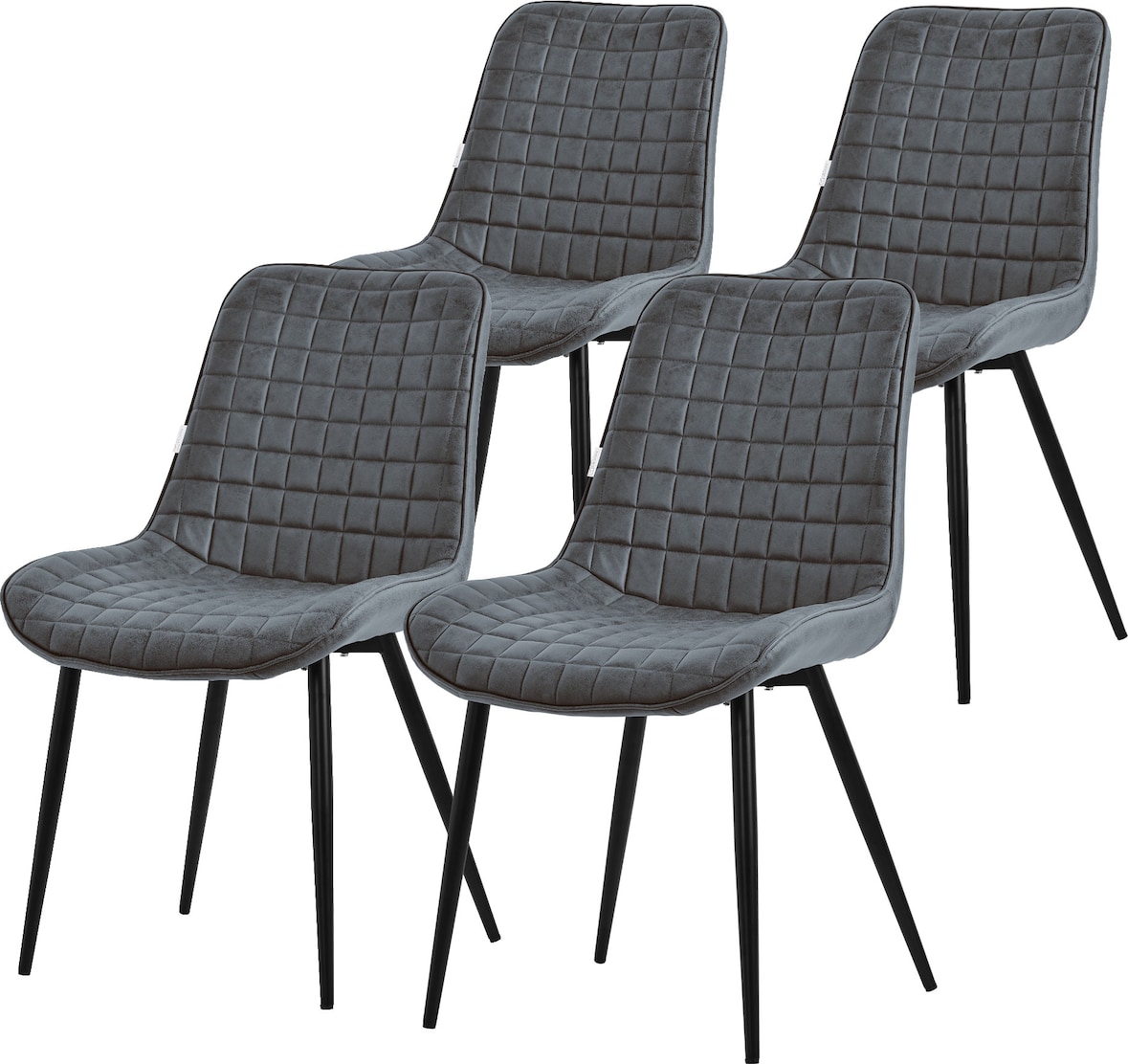 ML-Design – Esszimmerstühle 4er Set Anthrazit | Kunstleder Sitzfläche, Rückenlehne, schwarze Metallbeine, gepolsterte Esszimmerstühle