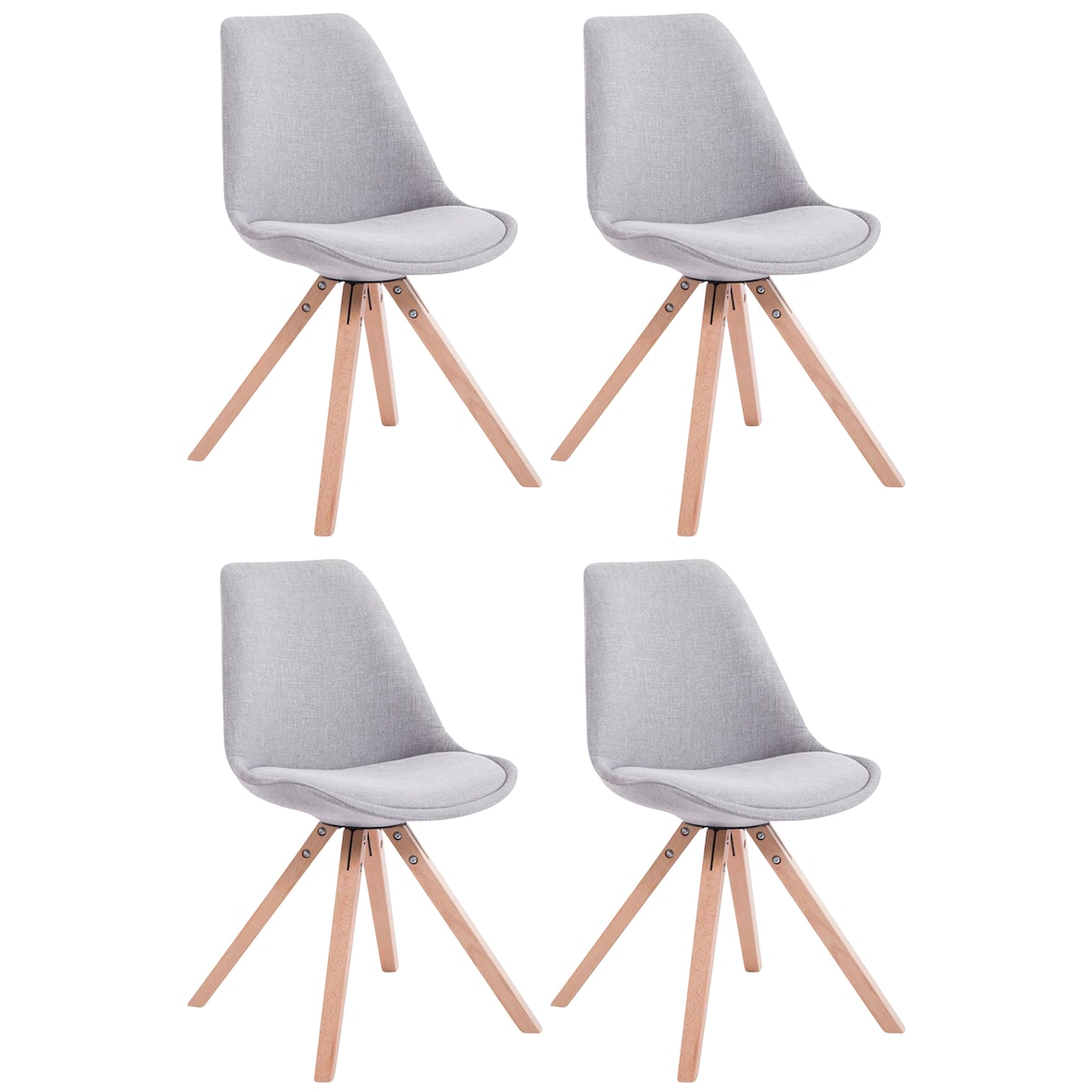 Lot de 4 Chaises de salle à manger Toulouse Tissu Pieds carrés bois Gris/Nature