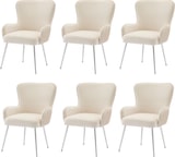 thumbnail of Esszimmerstuhl 6er Set Samt Beige 83x57x53 cm mit Armlehnen, Lendenstütze, verstellbaren Füßen und Metallbeinen, elegantes Faltendesign