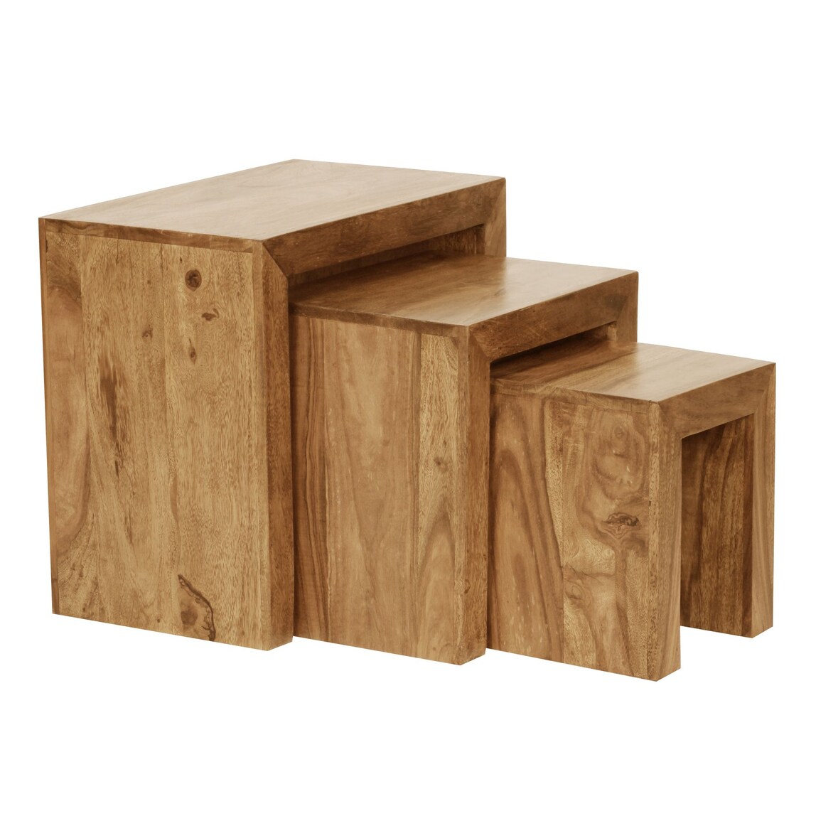 3er Set Satztisch MUMBAI Massiv-Holz Akazie Wohnzimmer-Tisch Landhaus-Stil Beistelltisch dunkel-braun
