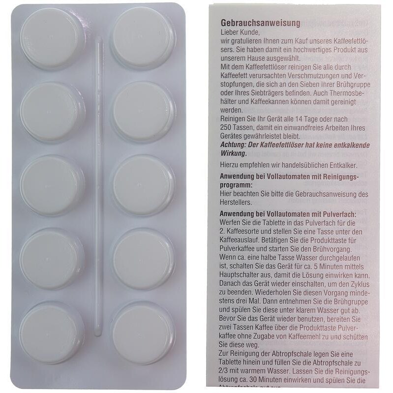 Reinigungstabletten für Kaffeevollautomaten  | á 10 Stück, Ø18mm je 2,5g, Blister in Faltschachtel + Anleitung