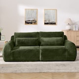 thumbnail of 2-Sitzer Sofa aus Schaumstoff mit weichem Kunstfell in Grün, USB-Anschluss und seitlicher Magazintasche