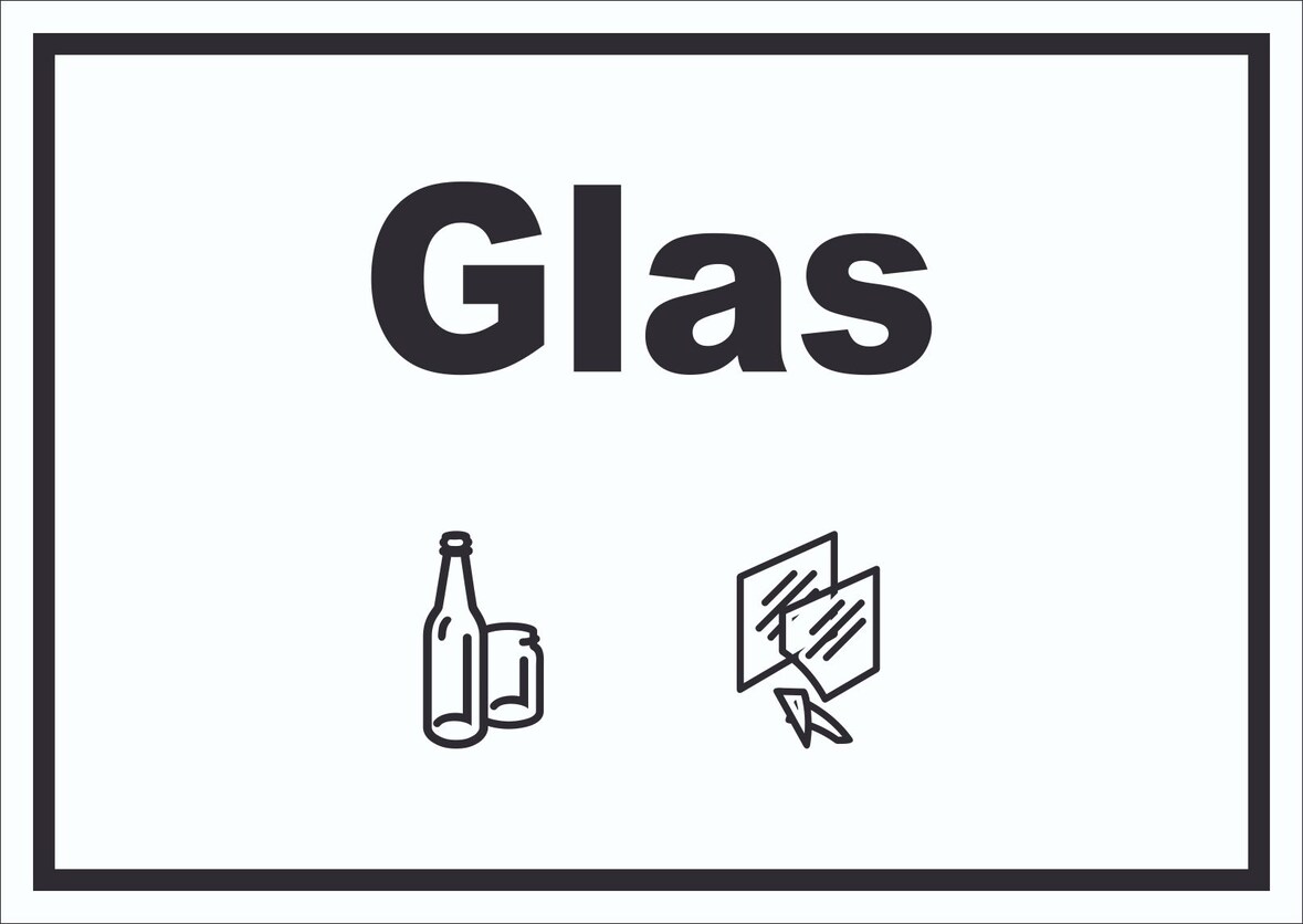 Glas Mülltrennung Schild Text Symbol Scheibe Flasche waagerecht A3 (297x420mm)