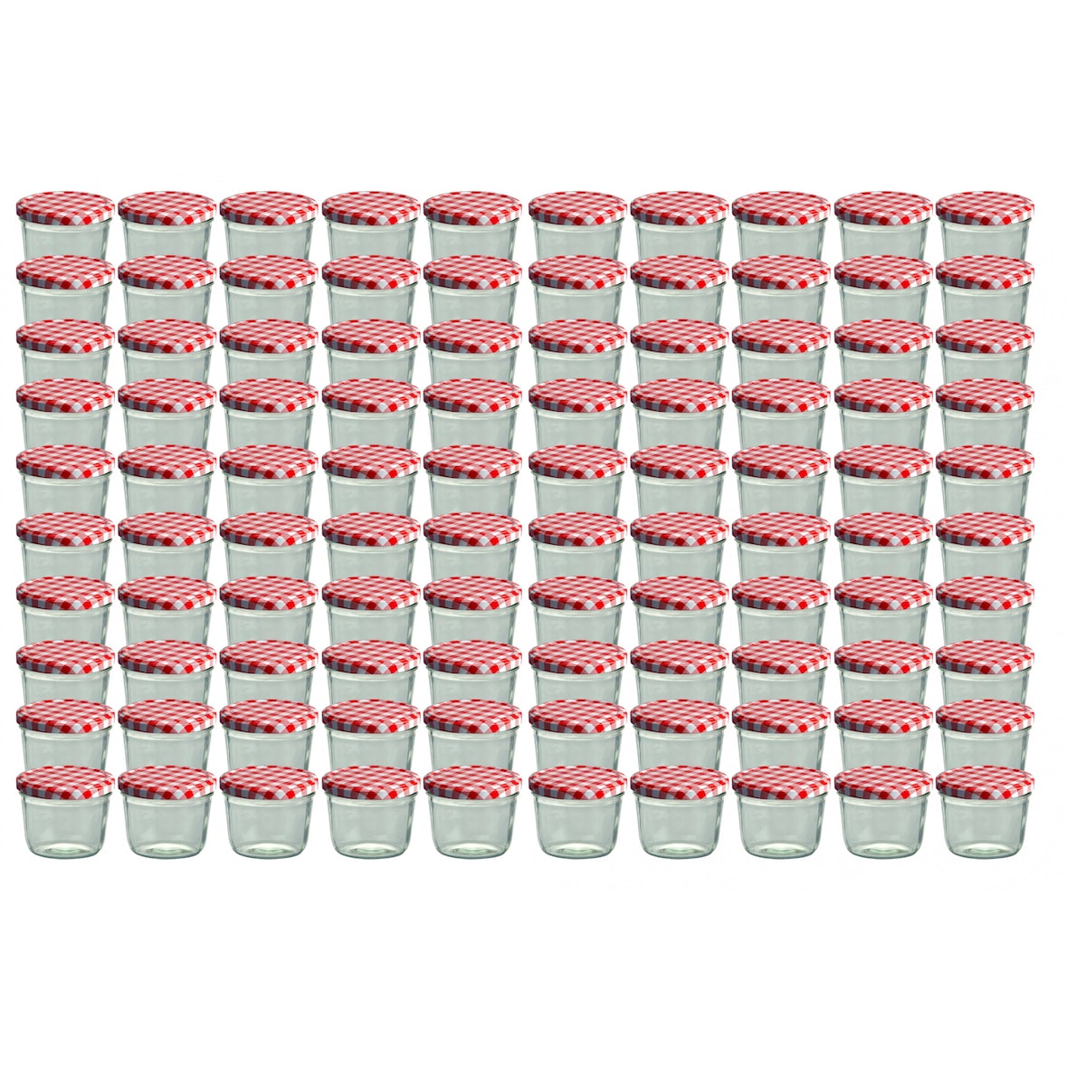 100er Set Sturzglas 230 ml Marmeladenglas Einmachglas Einweckglas To 82 rot karierter Deckel incl. Diamant-Zucker Gelierzauber Rezeptheft