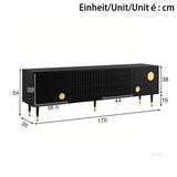thumbnail of TV-Schrank 170x36x54 cm Schwarz mit vier Türen, Gitter & Goldakzente, TV-Ständer mit Soft-Close, Kabelmanagement, verstellbaren Füßen