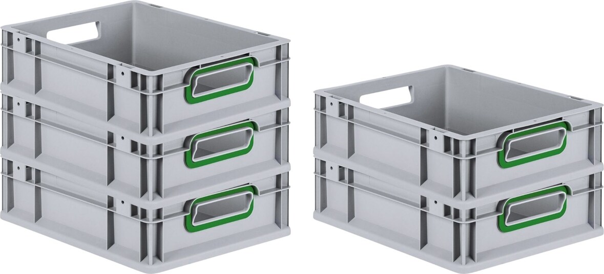 PROREGAL 5x Eurobox NextGen Color | HxBxT 12x30x40cm | 11 Liter | Griffe grün offen | Glatter Boden | Eurobehälter