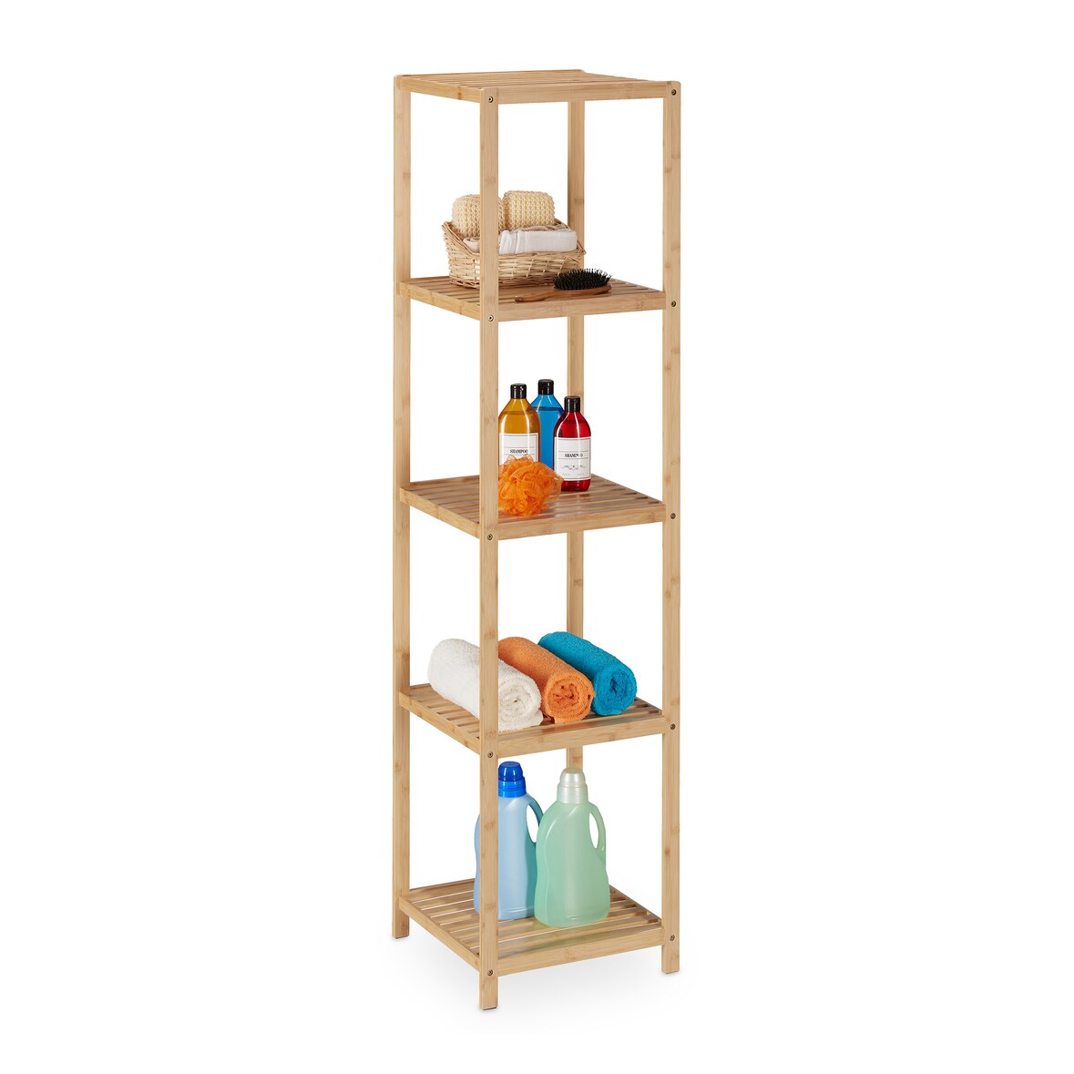 Relaxdays Badregal, Bambus, 5 Ablagen, HBT: 162 x 38 x 39,5 cm, Standregal für Badezimmer & Küche, freistehend, natur