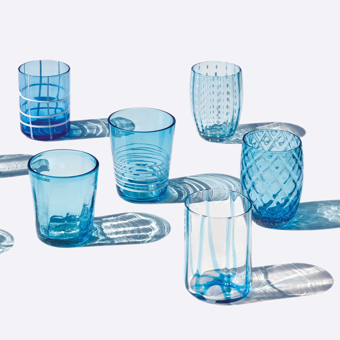 Zafferano Melting Pot Set van 6 glazen in één kleur - Aquamarijn - Handgeblazen glas, 32 cl - Ambachtelijke bekers voor water en cocktails