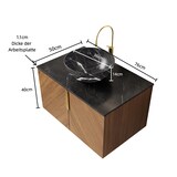 thumbnail of Wandhängender Badezimmer-Waschtisch 55x76x50 mit Keramikbecken, Sinterstein-Arbeitsplatte, Eiche Schrank, Soft-Close, Schwarz+Espresso
