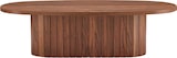 Une table ovale en bois avec des éléments verticaux en bois.