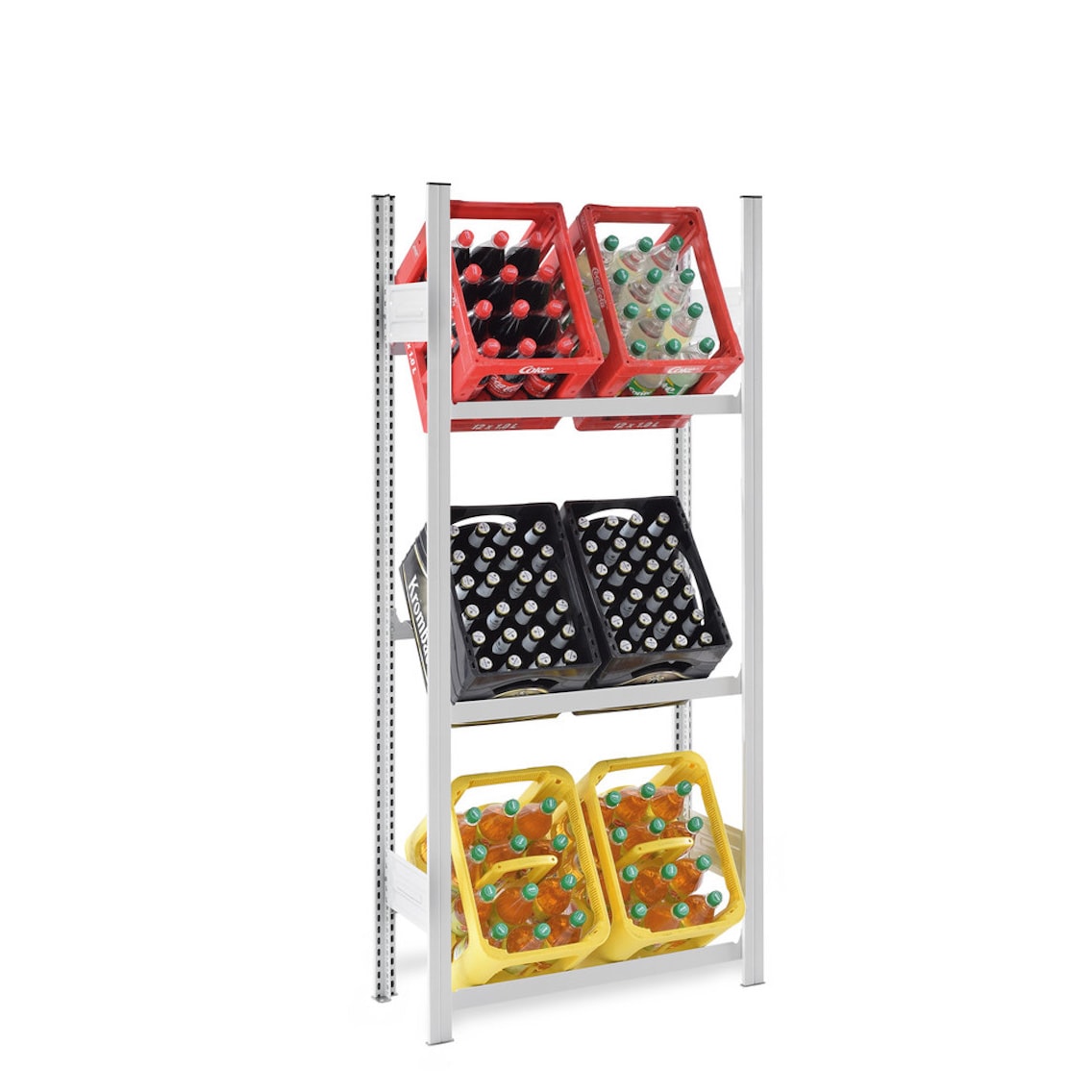 PROREGAL Getränkekistenregal Stecksystem MAGNUS Made in Germany | HxBxT 175x75x30cm | Fachlast 100kg | 3 Ebenen für 6 Getränkekisten | Lichtgrau